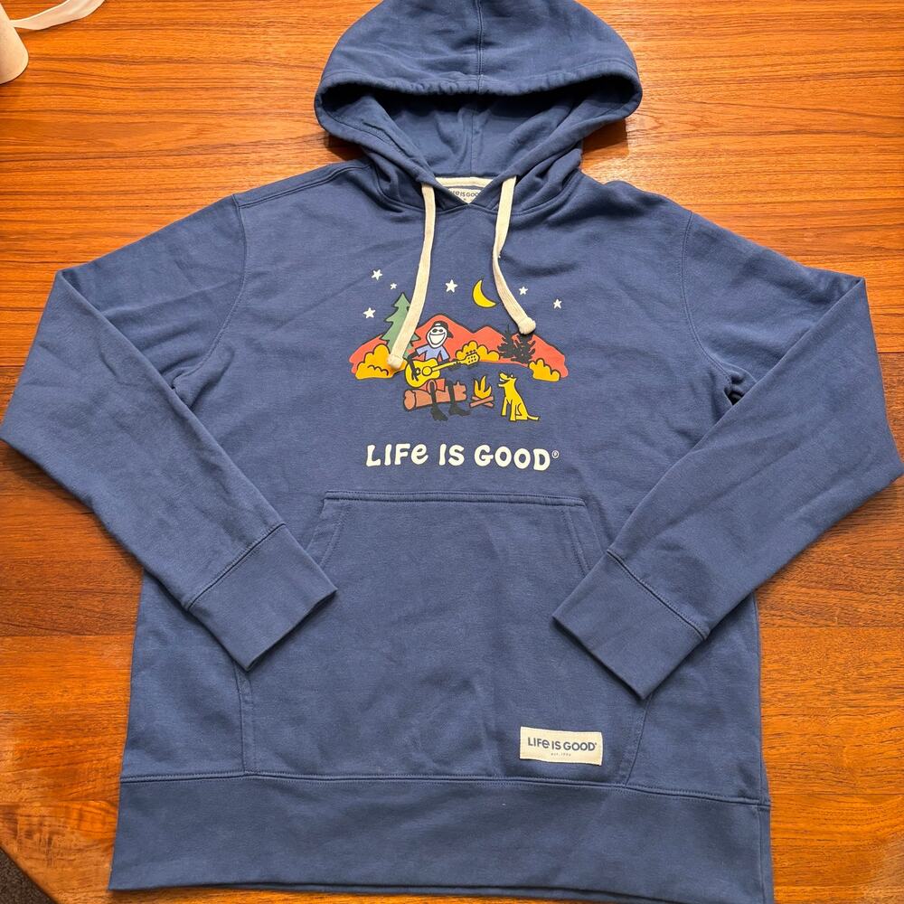Life is Good Adult Blue Campfire Hoodie Size Medium